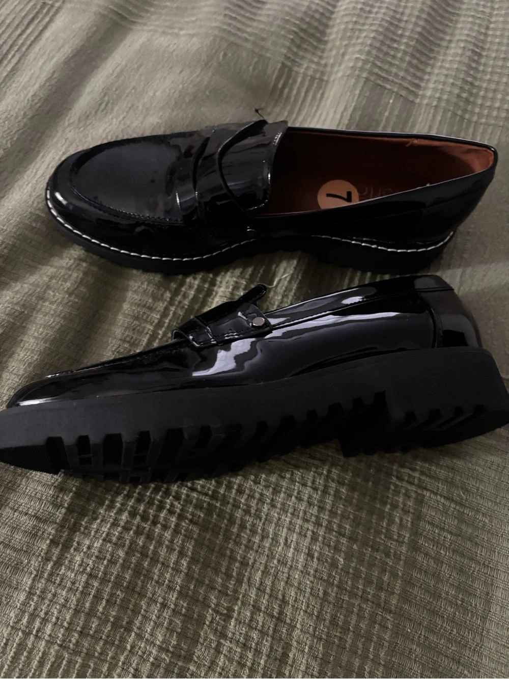Franco Sarto Black Patent Leather Penny Loafers